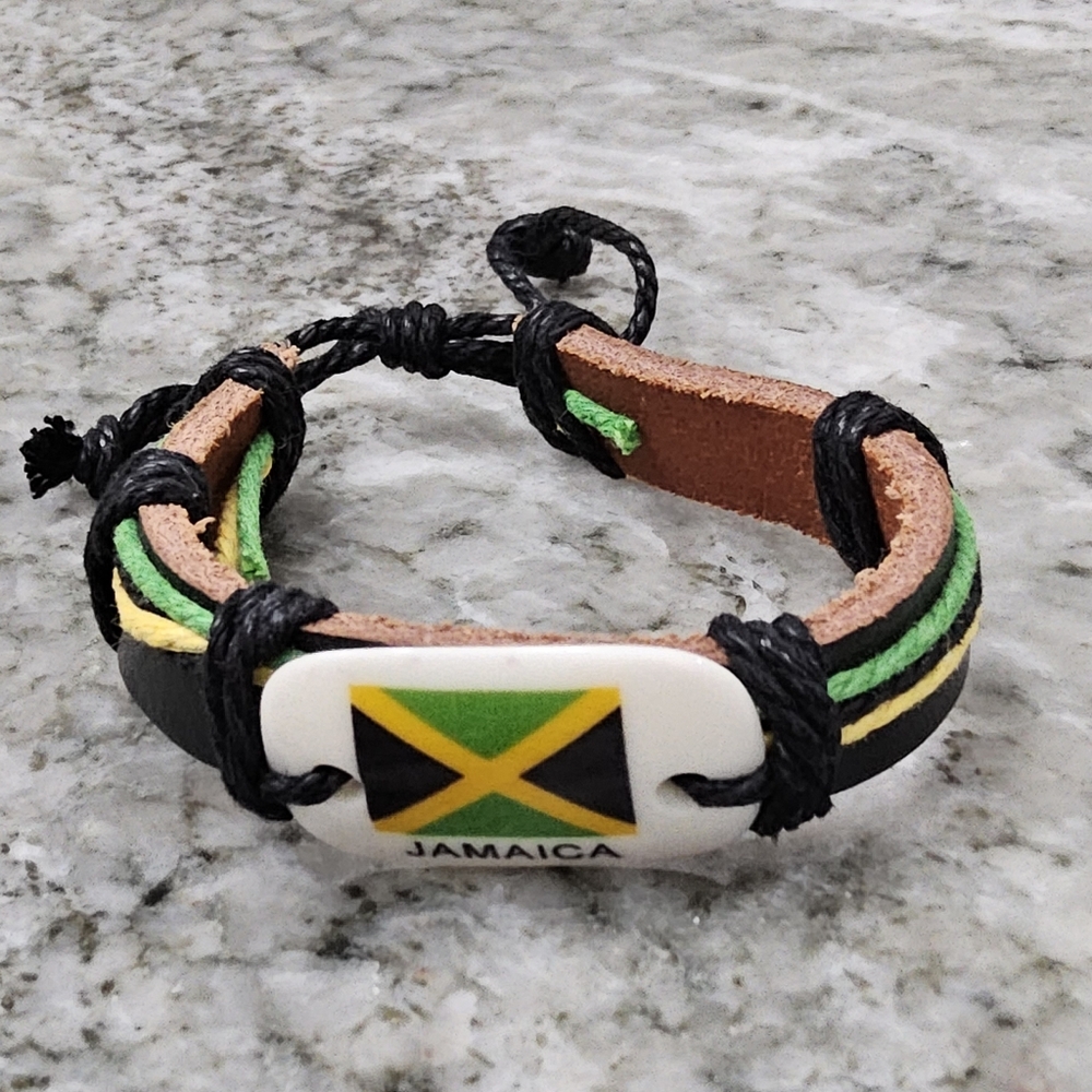 Jamaican Flag Leather Bracelet